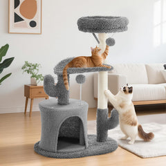 MyDepot 33" Cat Tree Tower for Indoor Cats, Small Cat Scratching Post with Curved Bed, Cat Tree with Cat Condo for Adult, Grey