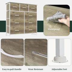 MyDepot 9 Drawer Dresser for Bedroom, Fabric Storage Organizer with Sturdy Metal Frame, Wooden Top Chest of Drawers for Closet Entryway Guest Room