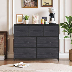 MyDepot Dresser for Bedroom with 7 Fabric Drawers, Chest Organizer Units for Clothing, Closet, Guestroom, Storage Tower with Cabinet, Metal Frame, Wooden Top, Lightweight Furniture