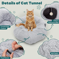 MyDepot Cat Tunnel Bed for Indoor Cats Cave Donut Play Tunnel with Soft Plush Peekaboo, Circle Cushion, Washable Multifunctional Playground Under Tree Pet Toys for Kittens, Puppy Rabbit, Ferret