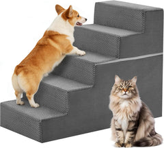 MyDepot Dog Stairs for Small and Medium Dogs, 3/4/5 Step Pet Steps with High-Density Foam, Indoor Non-Slip Pet Ramp for Puppy and Older Dogs Cats, Dog Bed Stairs for Couch and Sofa, Grey