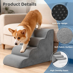 MyDepot Dog Stairs Ramp for Small Dogs and Cats, 3/4/5 Step Curved Pet Dog Steps with High-Density Foam for Puppy and Older Cats, Indoor Non-Slip Pet Ladder Ramp Stairs for Couch, High Beds, Sofa, Car