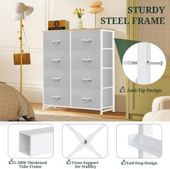 MyDepot 8-Drawer Dresser for Bedroom, Anti-Tip Tall Storage Organizer Chest of Drawers with Wooden Top and Metal Frame Fabric Bins for Closet, Living Room, Hallway, Entryway