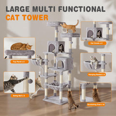 MyDepot 71 inch Cat Tree Tower, Large Multi Level Cat Climbing Tower with Condo, Natural Sisal Scratching Posts, Platform, Hammock, Basket, Tall Pet Tree House for Indoor Cats Play