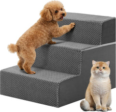 MyDepot Dog Stairs for Small and Medium Dogs, 3/4/5 Step Pet Steps with High-Density Foam, Indoor Non-Slip Pet Ramp for Puppy and Older Dogs Cats, Dog Bed Stairs for Couch and Sofa, Grey