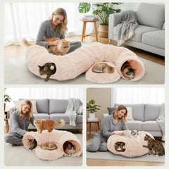 MyDepot Cat Tunnel Bed for Indoor Cats Cave Donut Play Tunnel with Soft Plush Peekaboo, Circle Cushion, Washable Multifunctional Playground Under Tree Pet Toys for Kittens, Puppy Rabbit, Ferret