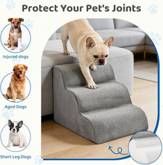 MyDepot Dog Stairs Ramp for Small Dogs and Cats, 3/4/5 Step Curved Pet Dog Steps with High-Density Foam for Puppy and Older Cats, Indoor Non-Slip Pet Ladder Ramp Stairs for Couch, High Beds, Sofa, Car