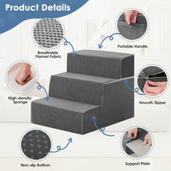 MyDepot Dog Stairs for Small and Medium Dogs, 3/4/5 Step Pet Steps with High-Density Foam, Indoor Non-Slip Pet Ramp for Puppy and Older Dogs Cats, Dog Bed Stairs for Couch and Sofa, Grey