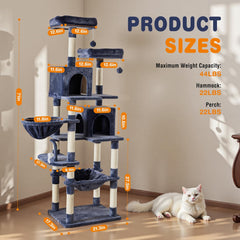 MyDepot 71 inch Cat Tree Tower, Large Multi Level Cat Climbing Tower with Condo, Natural Sisal Scratching Posts, Platform, Hammock, Basket, Tall Pet Tree House for Indoor Cats Play