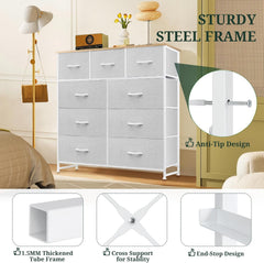 MyDepot 9 Drawer Dresser for Bedroom, Fabric Storage Organizer with Sturdy Metal Frame, Wooden Top Chest of Drawers for Closet Entryway Guest Room