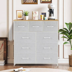 MyDepot 9 Drawer Dresser for Bedroom, Fabric Storage Organizer with Sturdy Metal Frame, Wooden Top Chest of Drawers for Closet Entryway Guest Room