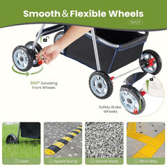 MyDepot 4 Wheels Pet Stroller for Small Dogs and Cats – Foldable Dog Stroller with Mesh Windows, Storage Basket & Cup Holder, Lightweight & Durable Pet Carrier for Travel, Outdoor Use