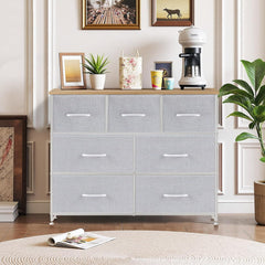 MyDepot Dresser for Bedroom with 7 Fabric Drawers, Chest Organizer Units for Clothing, Closet, Guestroom, Storage Tower with Cabinet, Metal Frame, Wooden Top, Lightweight Furniture