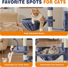 MyDepot 71 inch Cat Tree Tower, Large Multi Level Cat Climbing Tower with Condo, Natural Sisal Scratching Posts, Platform, Hammock, Basket, Tall Pet Tree House for Indoor Cats Play
