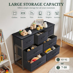 MyDepot Dresser for Bedroom with 7 Fabric Drawers, Chest Organizer Units for Clothing, Closet, Guestroom, Storage Tower with Cabinet, Metal Frame, Wooden Top, Lightweight Furniture