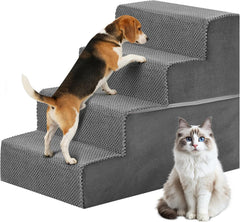 MyDepot Dog Stairs for Small and Medium Dogs, 3/4/5 Step Pet Steps with High-Density Foam, Indoor Non-Slip Pet Ramp for Puppy and Older Dogs Cats, Dog Bed Stairs for Couch and Sofa, Grey
