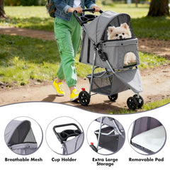 MyDepot 3 Wheels Pet Stroller for Small Dogs and Cats – Foldable Dog Stroller with Mesh Windows, Storage Basket & Cup Holder, Lightweight & Durable Pet Carrier for Travel, Outdoor Use