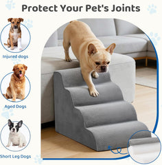 MyDepot Dog Stairs Ramp for Small Dogs and Cats, 3/4/5 Step Curved Pet Dog Steps with High-Density Foam for Puppy and Older Cats, Indoor Non-Slip Pet Ladder Ramp Stairs for Couch, High Beds, Sofa, Car