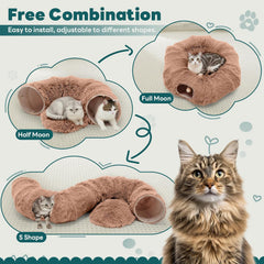 MyDepot Cat Tunnel Bed for Indoor Cats Cave Donut Play Tunnel with Soft Plush Peekaboo, Circle Cushion, Washable Multifunctional Playground Under Tree Pet Toys for Kittens, Puppy Rabbit, Ferret