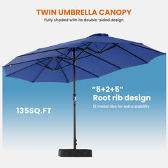 MyDepot 15FT Large Patio Umbrella with Base Included, Rectangle Table Umbrella Outdoor Patio, Outside Umbrellas for Deck, Market, Backyard