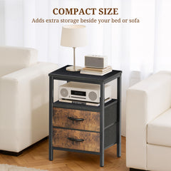 MyDepot Nightstand with Charging Station, Bedside Table with USB Ports, AC Outlets & Fabric Drawers, Modern End Table with Open Storage Shlef for Bedroom, Living Room, Apartment