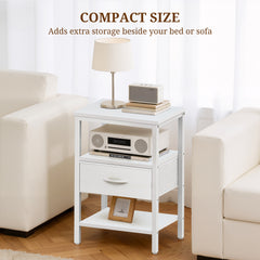 MyDepot Nightstand with Charging Station, Bedside Table with USB Ports, AC Outlets & Fabric Drawers, Modern End Table with Open Storage Shlef for Bedroom, Living Room, Apartment