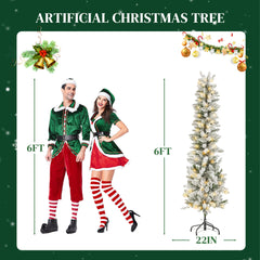 Mydepot Snow Flocked Pencil Christmas Tree, Prelighted Artificial Slim Christmas Trees for Home Office