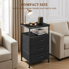 MyDepot Nightstand with Charging Station, Bedside Table with USB Ports, AC Outlets & Fabric Drawers, Modern End Table with Open Storage Shlef for Bedroom, Living Room, Apartment