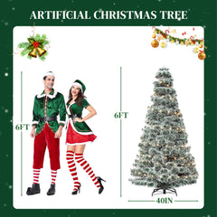 Mydepot Pre-lit Snow Flocked Artificial Christmas Tree, Prelighted Artificial Hinged Spruce Xmas Tree