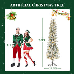 Mydepot Snow Flocked Pencil Christmas Tree, Prelighted Artificial Slim Christmas Trees for Home Office
