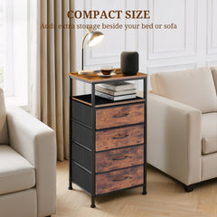 MyDepot Nightstand With Charging Station, Bedside End Table With 4 Fabric Drawers & USB/Type-C Ports And Outlets, Night Stand For Bedroom Furniture, Adjustable Feet And Variable Light Strip