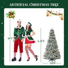 Mydepot Pre-lit Snow Flocked Artificial Christmas Tree, Prelighted Artificial Hinged Spruce Xmas Tree