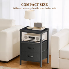 MyDepot Nightstand with Charging Station, Bedside Table with USB Ports, AC Outlets & Fabric Drawers, Modern End Table with Open Storage Shlef for Bedroom, Living Room, Apartment