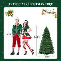 Mydepot Pre-Lit Artificial Christmas Tree With Warm LED Lights - Green Xmas Tress, Easy Assembly, Hinged Branches, And Sturdy Metal Stand