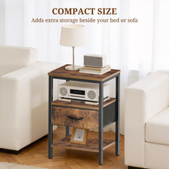 MyDepot Nightstand with Charging Station, Bedside Table with USB Ports, AC Outlets & Fabric Drawers, Modern End Table with Open Storage Shlef for Bedroom, Living Room, Apartment