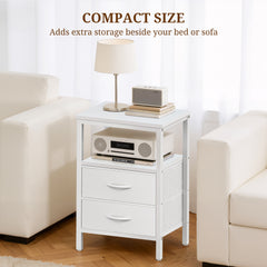 MyDepot Nightstand with Charging Station, Bedside Table with USB Ports, AC Outlets & Fabric Drawers, Modern End Table with Open Storage Shlef for Bedroom, Living Room, Apartment