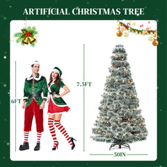 Mydepot Pre-lit Snow Flocked Artificial Christmas Tree, Prelighted Artificial Hinged Spruce Xmas Tree