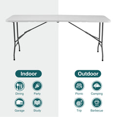 MyDepot Plastic Folding Table Outdoor Indoor Heavy Duty Portable Desk with Carrying Handle for Camping Picnic Party