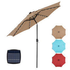 MyDepot Upgrade 10 FT LED Outdoor Patio Deck Umbrella with 32 Solar Lights, Tilt & Crank, UV-Resistant and Waterproof Table Umbrella for Pool, Beach, Market and Restaurant