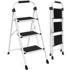 MyDepot Step Ladder, 2/3/4 Sturdy Step Stool with Anti-Slip Pedal & Comfortable Handrail, Portable Heavy Duty Step Stool for Kitchen, Garage & Outdoor Use, 330lbs, Black