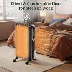 Mydepot Oil Filled Radiator Heater for Indoor Use, Portable Large Room Radiant Space Heater 1500W with 3 Heat Settings Overheat & Tip-Over Protection