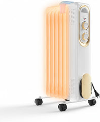 Mydepot Oil Filled Radiator Heater for Indoor Use, Portable Large Room Radiant Space Heater 1500W with 3 Heat Settings Overheat & Tip-Over Protection
