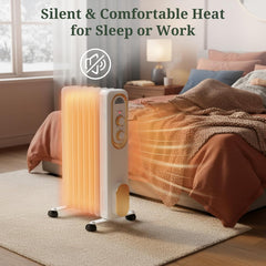 Mydepot Oil Filled Radiator Heater for Indoor Use, Portable Large Room Radiant Space Heater 1500W with 3 Heat Settings Overheat & Tip-Over Protection