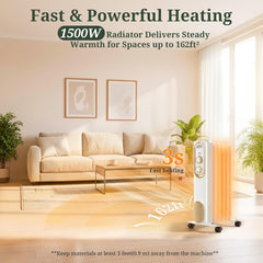 Mydepot Oil Filled Radiator Heater for Indoor Use, Portable Large Room Radiant Space Heater 1500W with 3 Heat Settings Overheat & Tip-Over Protection