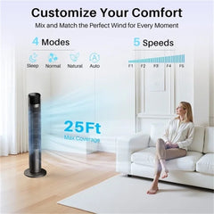 MyDepot 36 Inch Tower Fan, 25 ft/s Bladeless Fan Cold Air, 28dB Quiet for Sleep, 12H Timer, 5 Speeds, 4 Modes, LED Display,Oscillating Floor Fan for Bedroom & Living Room