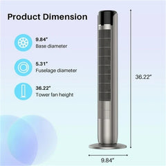 MyDepot 36 Inch Tower Fan, 25 ft/s Bladeless Fan Cold Air, 28dB Quiet for Sleep, 12H Timer, 5 Speeds, 4 Modes, LED Display,Oscillating Floor Fan for Bedroom & Living Room