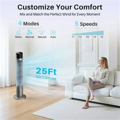 MyDepot 36 Inch Tower Fan, 25 ft/s Bladeless Fan Cold Air, 28dB Quiet for Sleep, 12H Timer, 5 Speeds, 4 Modes, LED Display,Oscillating Floor Fan for Bedroom & Living Room