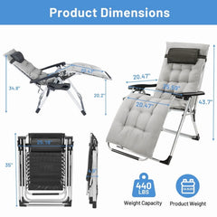 Mydepot Zero Gravity Chair with Removable Cushion,Portable Reclining Lounge Chair Folding Recliner for Indoor, Patio, Beach, Pool, Garden