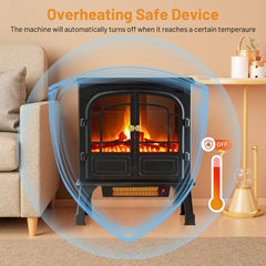 Mydepot Freestanding Electric Fireplace, 26”Two Door Fireplace Heater with 3D Flame Effect, Overheating Safe Design, Energy Saving Space Heater with 12H Timer&Remote for Living Room, Bedroom,Black