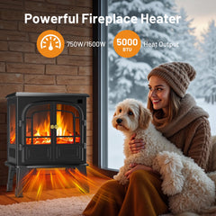 Mydepot Freestanding Electric Fireplace, 26”Two Door Fireplace Heater with 3D Flame Effect, Overheating Safe Design, Energy Saving Space Heater with 12H Timer&Remote for Living Room, Bedroom,Black